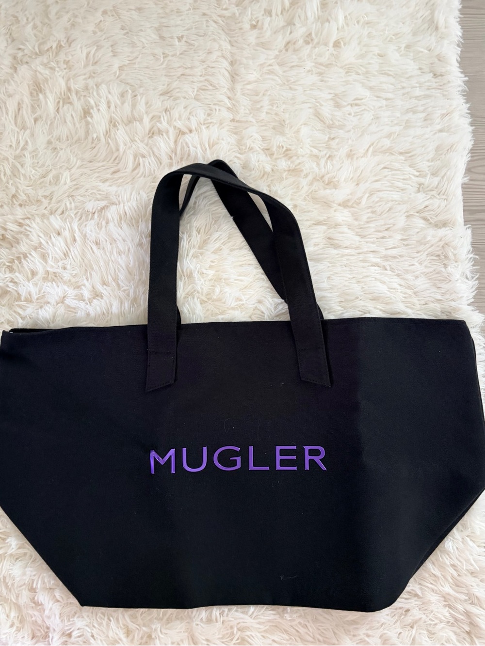 Mugler Black Canvas Tote with Purple Logo